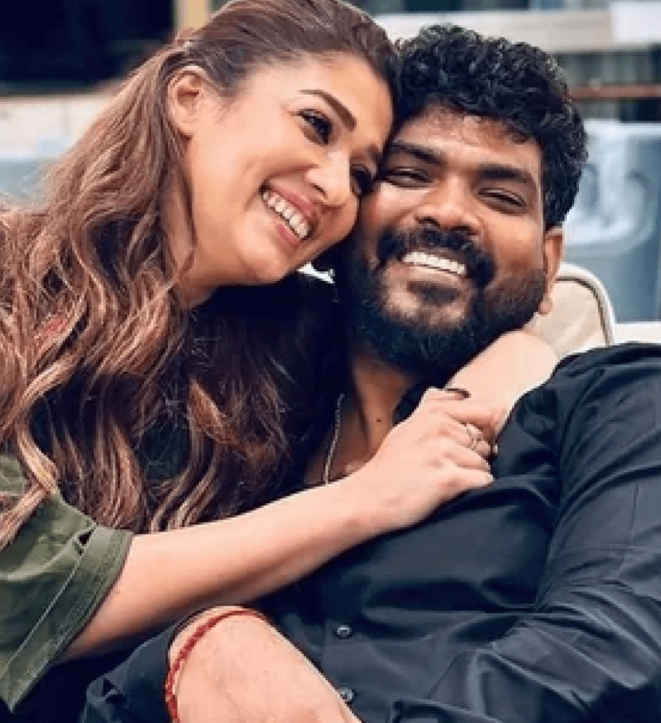 Nayanthara and Vignesh Shivan smiling together in a romantic Valentine’s Day photo