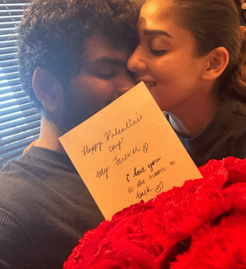 Nayanthara and Vignesh Shivan posing for a cozy Instagram Valentine’s post