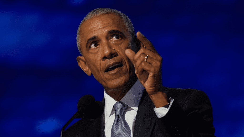 Barack Obama delivering a 2008 campaign speech where he said “We are the change that we seek”