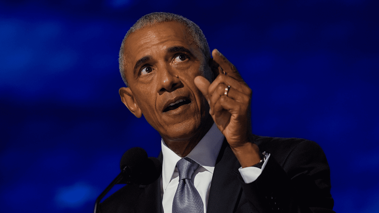 Barack Obama delivering a 2008 campaign speech where he said “We are the change that we seek”