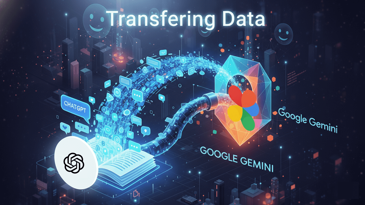 User importing ChatGPT conversation history into Google Gemini AI chatbot on a laptop