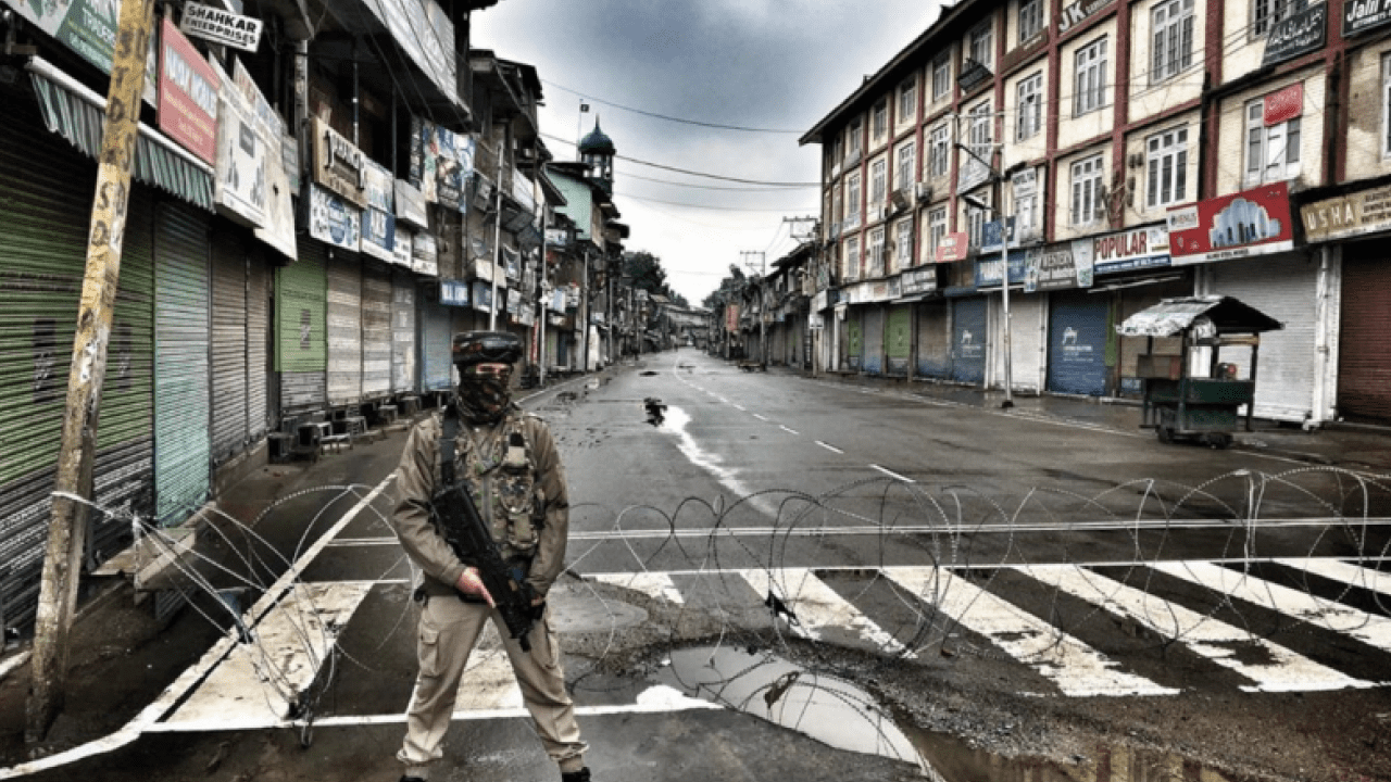 Security forces deployed at Lal Chowk Srinagar after Ayatollah Ali Khamenei killing sparked protests in Kashmir