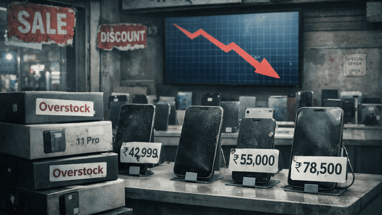 Smartphone retail store in India showing customers browsing devices amid rising prices and slowing demand