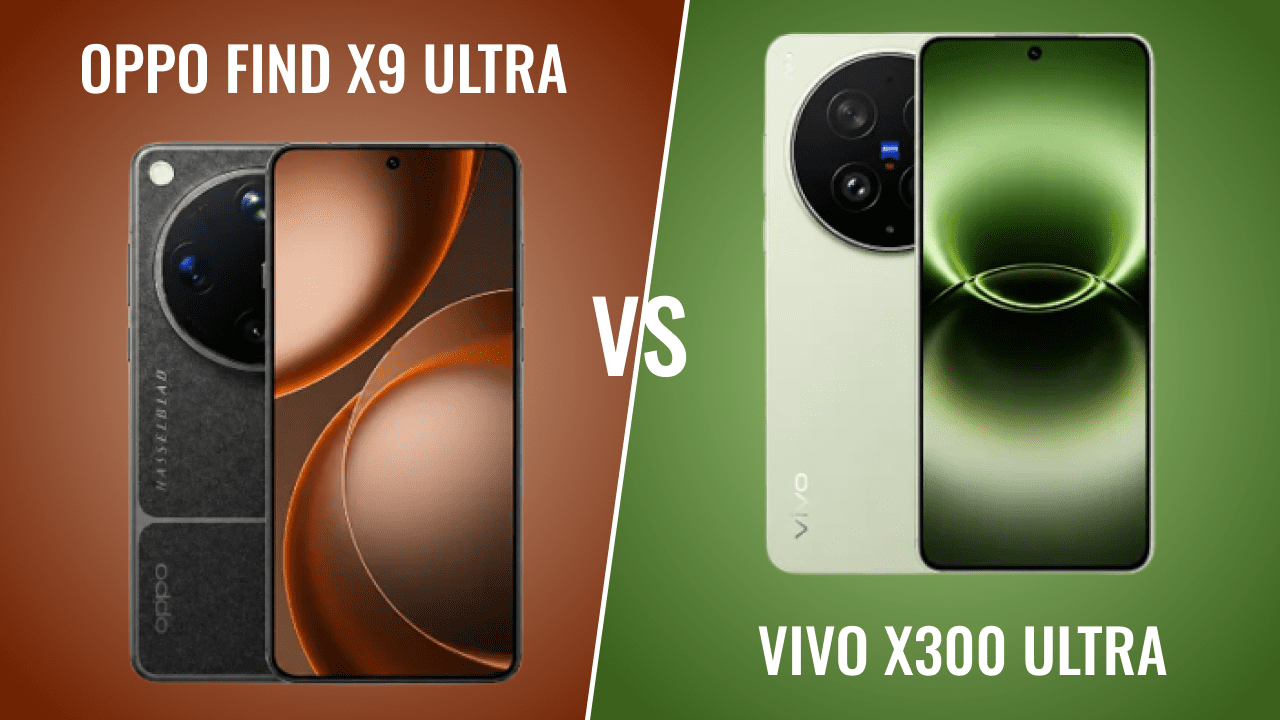 Oppo Find X9 Ultra and Vivo X300 Ultra compared side-by-side showing ultra flagship smartphones and camera accessories