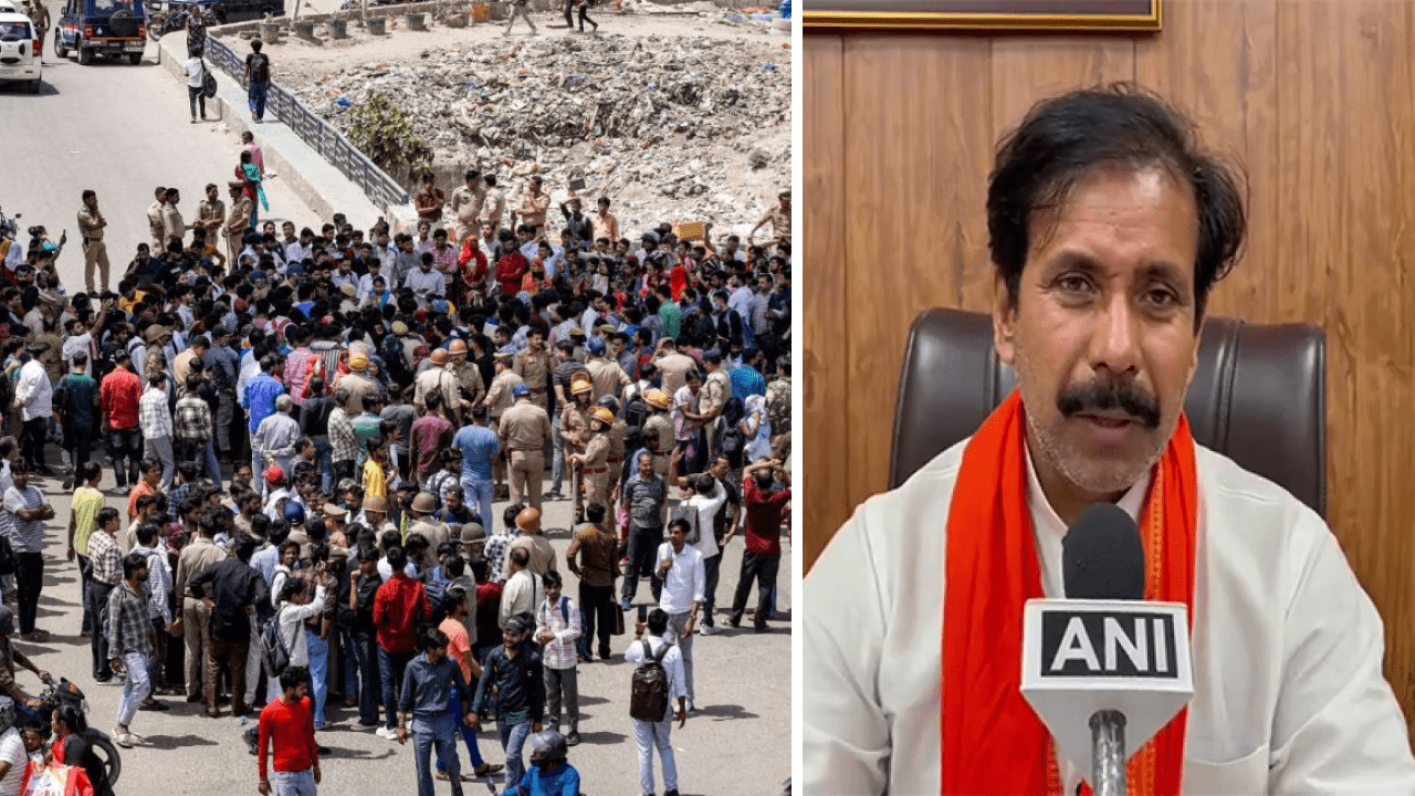 Police personnel deployed in Noida industrial area after violent worker protests and arson incidents