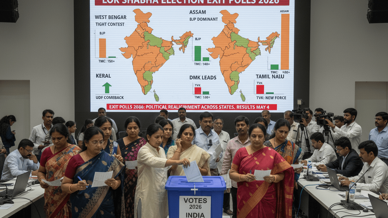 Voters standing in queues during India 2026 Assembly elections across multiple states