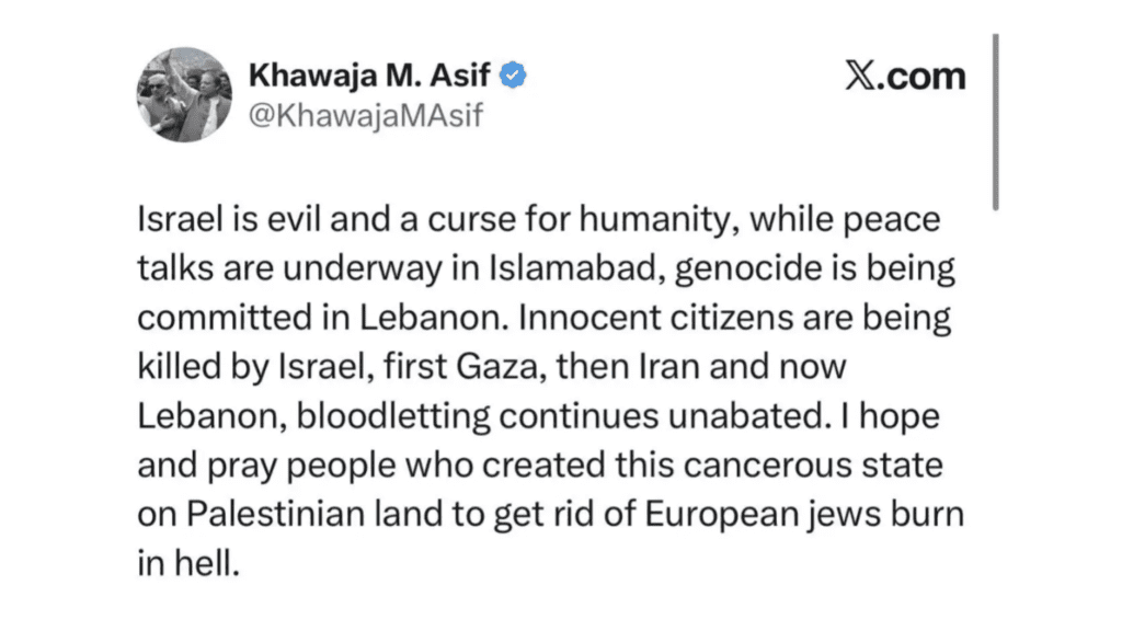 deleted post, published on X, saw Asif describe Israel as “evil” and “a curse for humanity” while condemning its ongoing milit