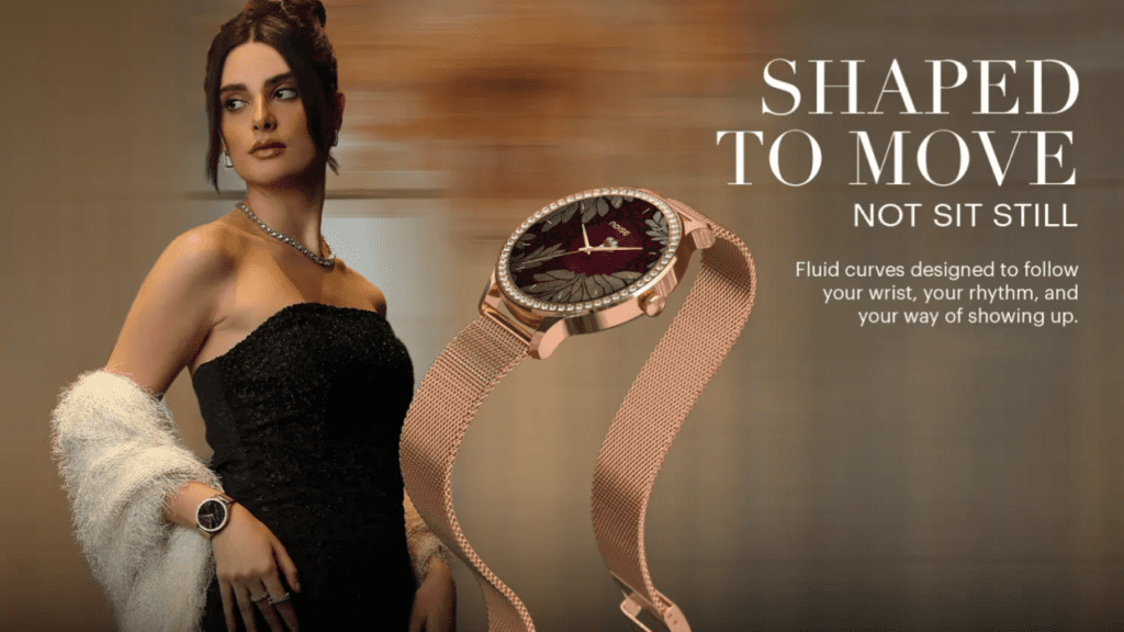 NoiseFit Diva Araya smartwatch available in ceramic, metal, and mesh strap options, highlighting a premium ceramic design.
