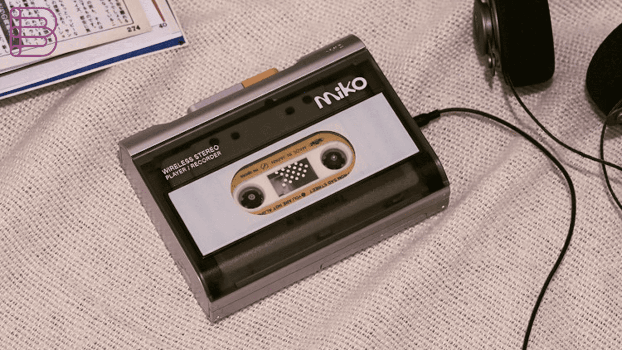 Retro-style Gadhouse Miko cassette player with transparent cover and Bluetooth functionality