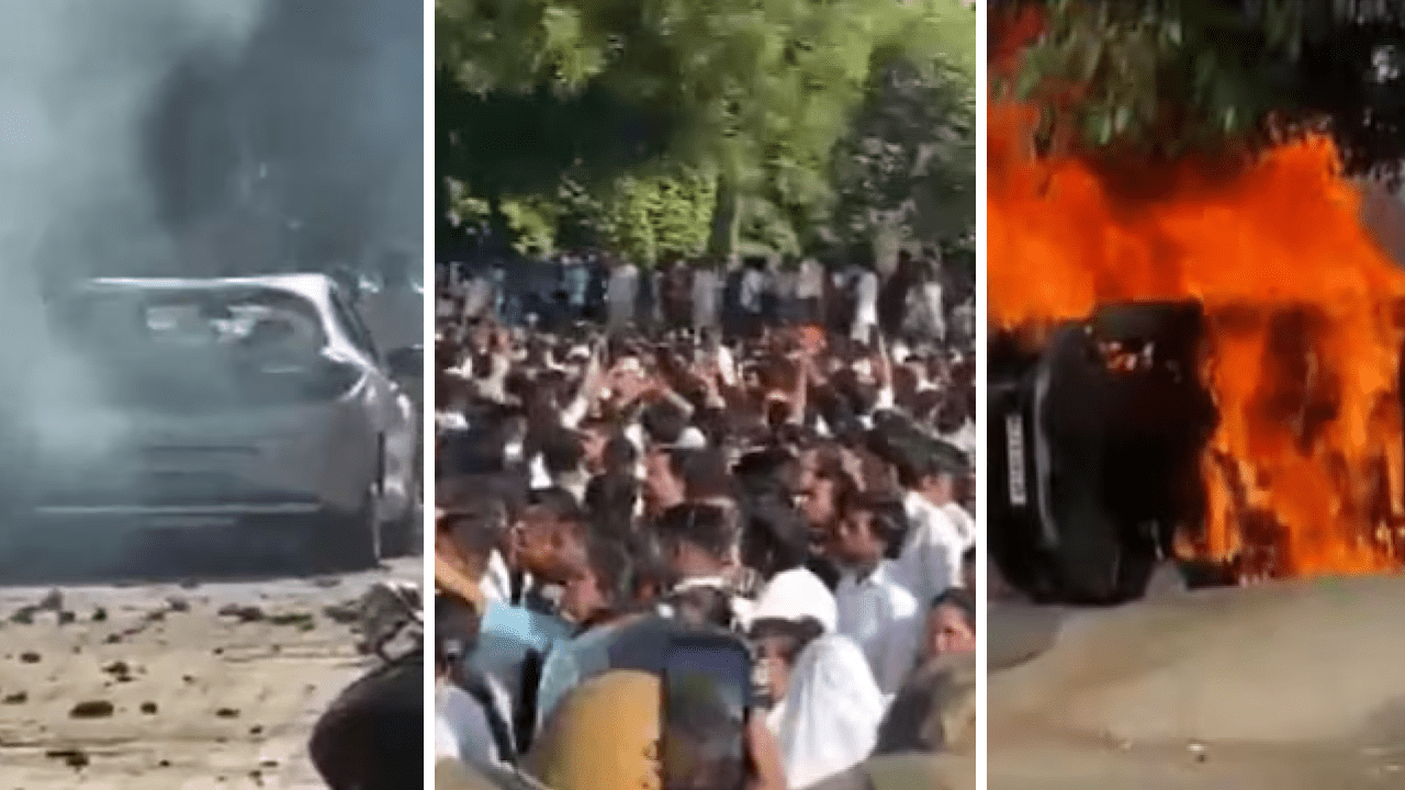 Factory workers protest in Noida industrial area with vehicles burning and police deployment