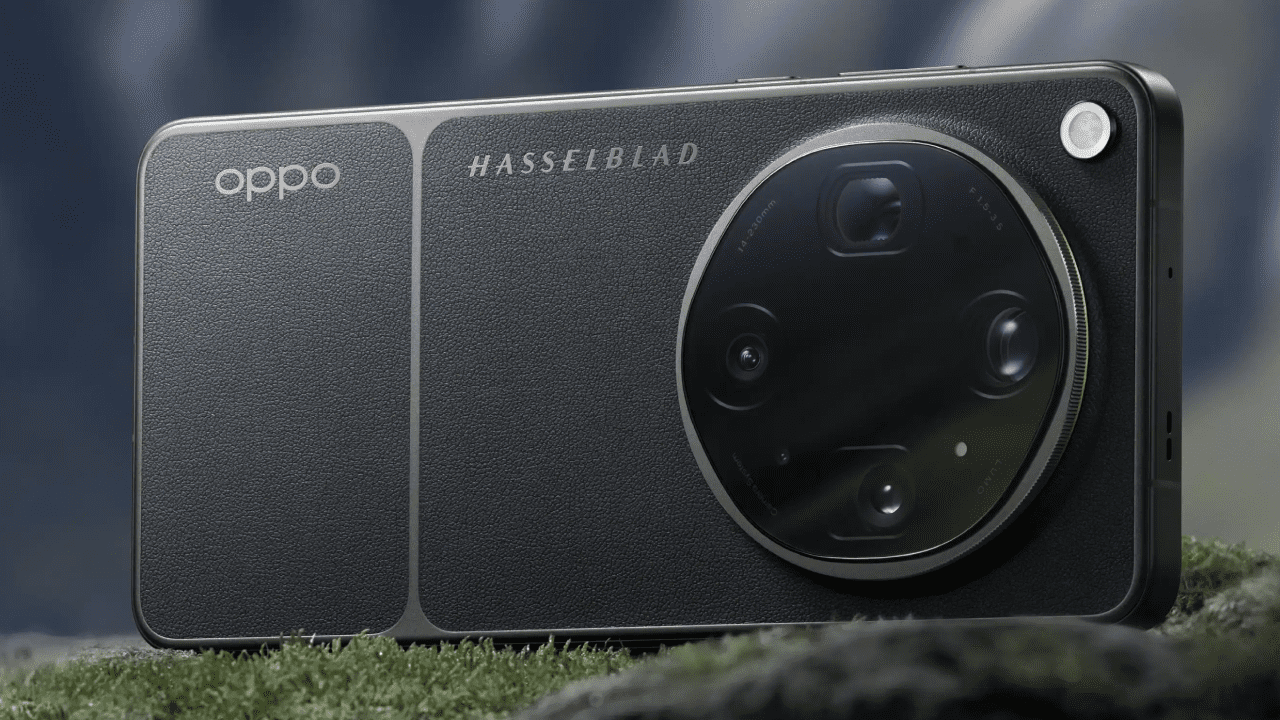 Oppo Find X9 Ultra smartphone showing large circular camera module with dual 200MP sensors and leather back design