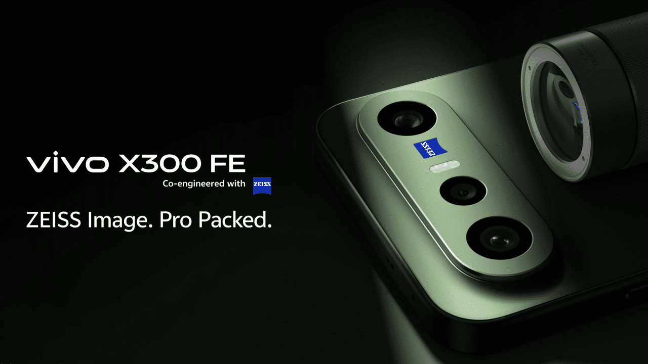 Vivo X300 FE smartphone with green finish and horizontal triple camera module