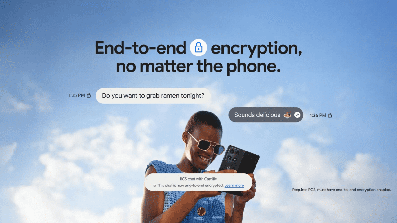 Smartphone screens showing encrypted messages with a lock icon, representing secure cross-platform messaging.