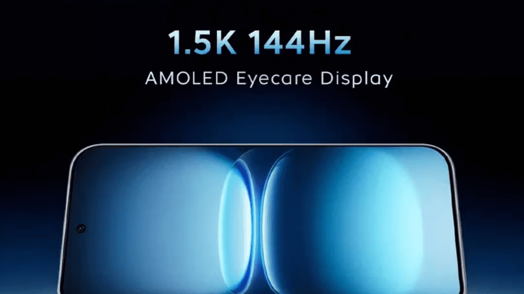 Smartphone with a flat, slim design, slightly raised square rear camera module, 6.82-inch OLED display, and metal frame; water- and dust-resistant (IP68/IP69).