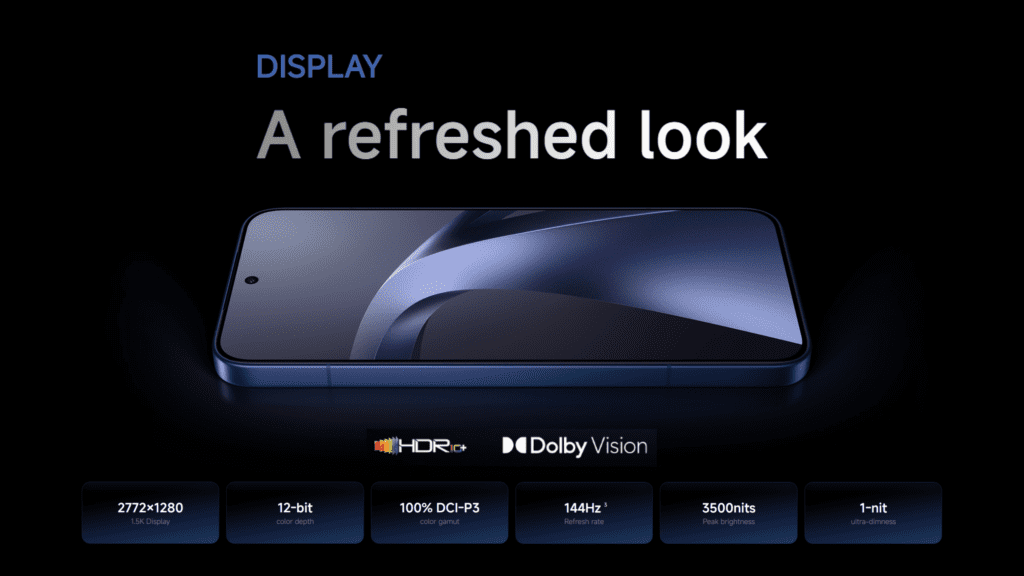 Xiaomi 17T Pro smartphone featuring a 6.83-inch AMOLED display with up to 144Hz refresh rate, designed for smoother visuals and enhanced gaming and media consumption performance.