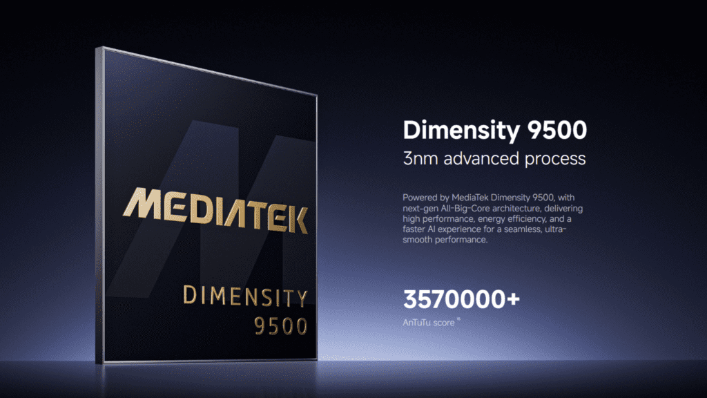 Xiaomi 17T Pro smartphone powered by MediaTek Dimensity 9500 3nm processor, offering improved efficiency and sustained performance for demanding tasks.