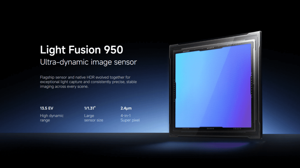 Xiaomi 17T Pro smartphone with an upgraded Light Fusion 950 primary camera sensor, shared with the Xiaomi 17 flagship series, designed to improve detail retention, dynamic range, and low-light photography performance.