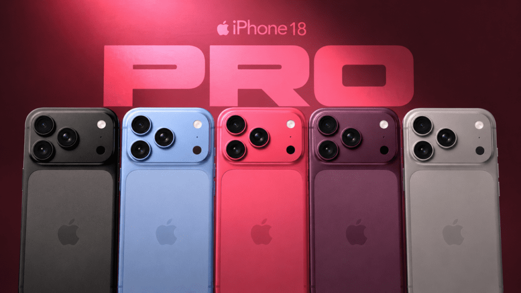 Apple iPhone 18 Pro in rumored dark cherry color alongside silver and sky blue variants