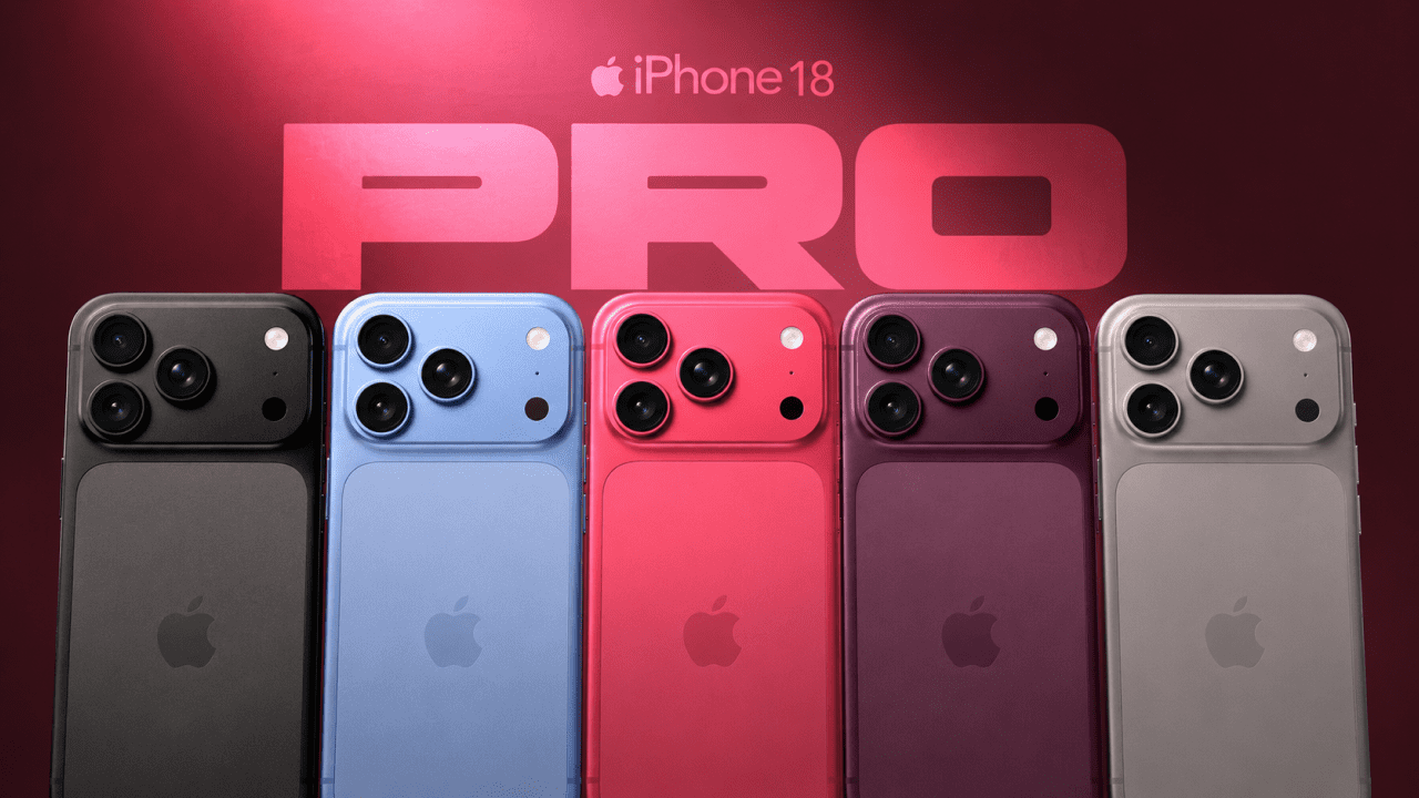 Apple iPhone 18 Pro in rumored dark cherry color alongside silver and sky blue variants