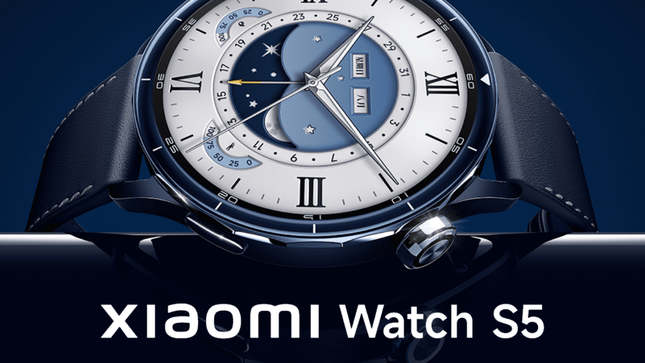 Xiaomi Watch S5 smartwatch displaying AMOLED screen with premium stainless steel design and extended 21-day battery life