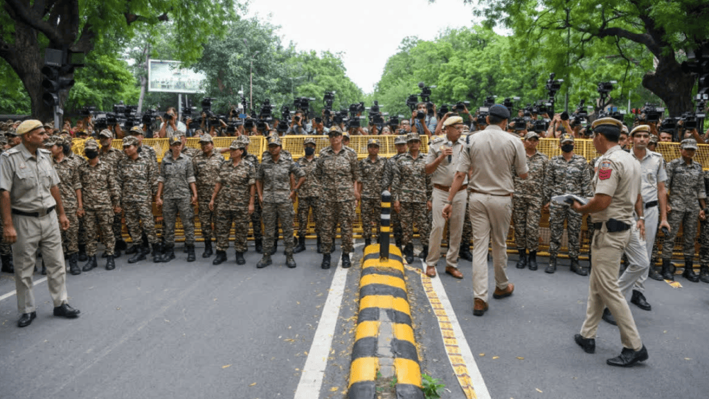 CRPF personnel deployed in Delhi to strengthen security during CJP protests and the Monsoon Session of Parliament.